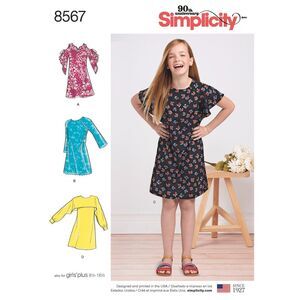 Simplicity 8567 Pattern Size 8-16 Girls Dress with Sleeve Variations UNCUT